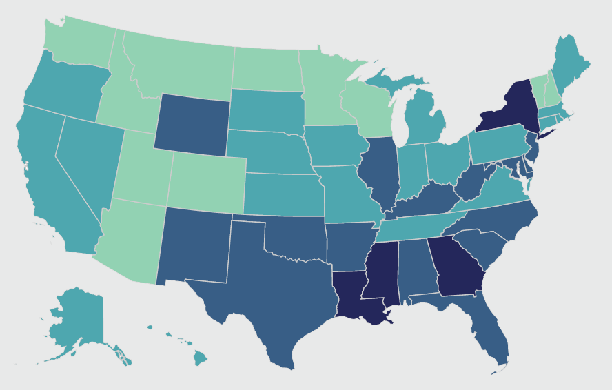 Map showing those behind on rent by state