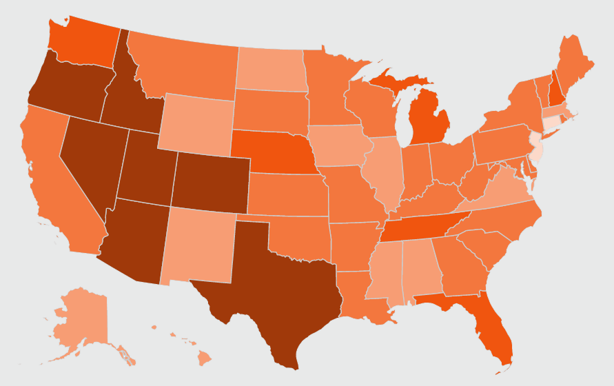 Map showing the loss of low-rent units by state