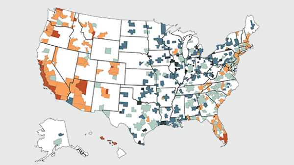 Small US map linking to interactive map showing price-to-income ratios.