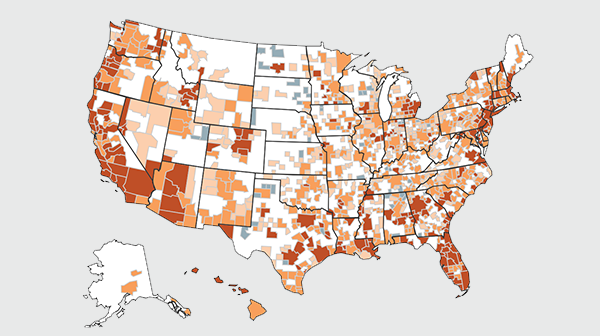 Small map linking to interactive showing cost burdens by state for renters and homeowners.