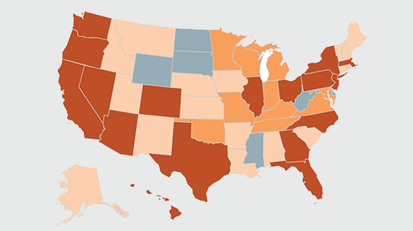 Small US map linking to interactive map showing rise in homelessness.