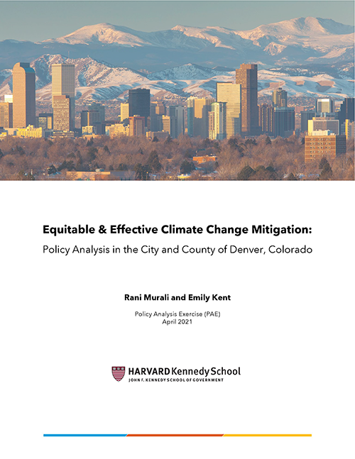 Cover of the paper "Equitable & Effective Climate Change Mitigation: Policy Analysis in the City and County of Denver, Colorado."
