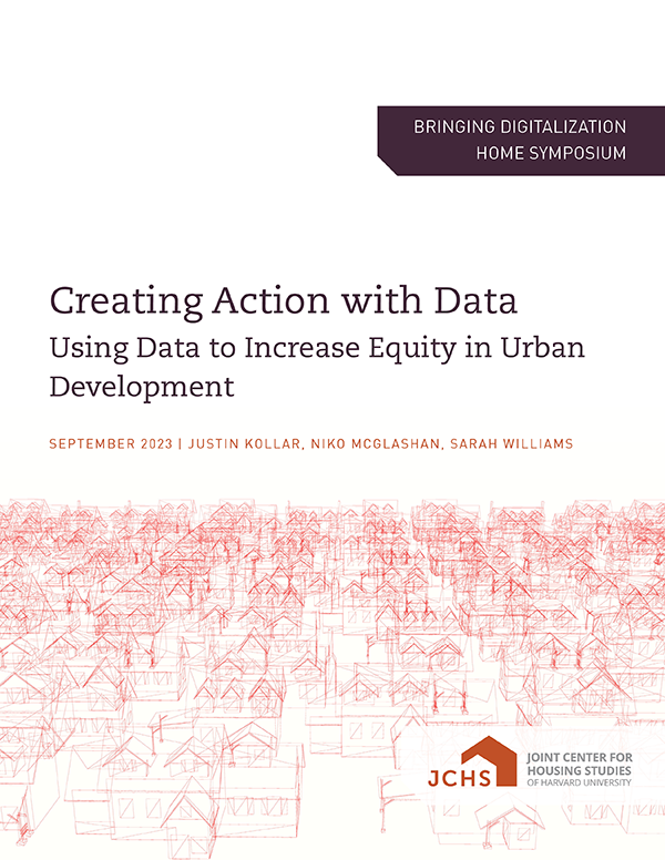 Cover of the paper "Creating Action with Data: Using Data to Increase Equity in Urban Development."