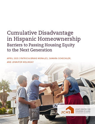 Cover of paper showing a Hispanic family moving into a home.