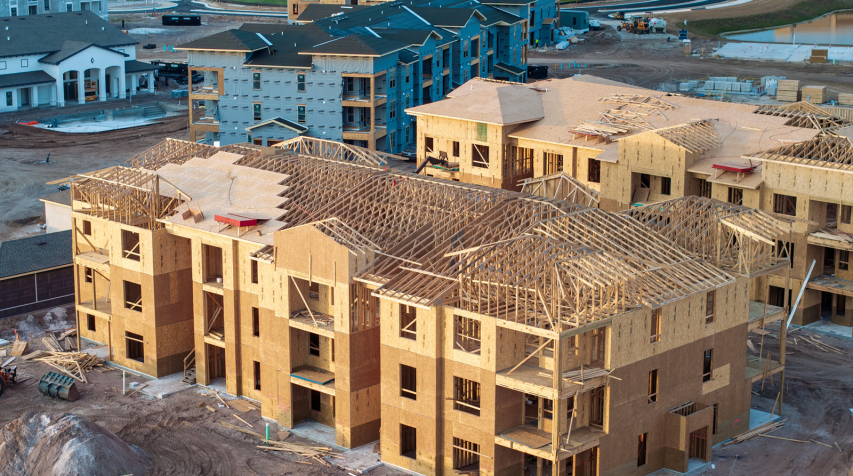Multifamily housing under construction.