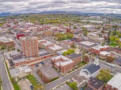 Aerial view of downtown Pittsfield, MA.