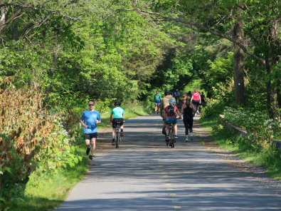 Runners and bikers using a rail trail.
