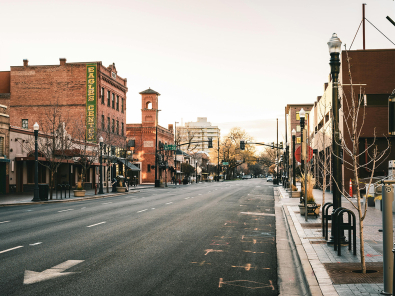Empty streets in a downtown area.