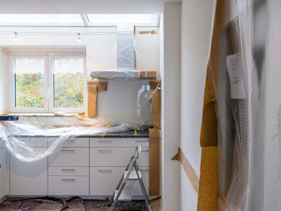 Kitchen being renovated.