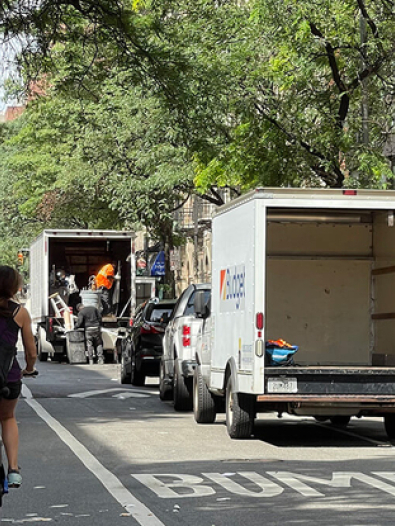 Moving truck on a street.