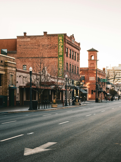 Empty streets in a downtown area.