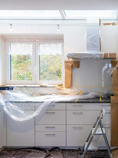 Kitchen being renovated.