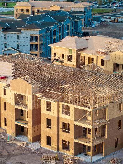 Multifamily housing under construction.
