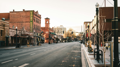 Empty streets in a downtown area.