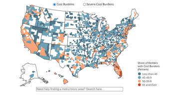 A map linking to an interactive showing levels of cost burdens nationwide.