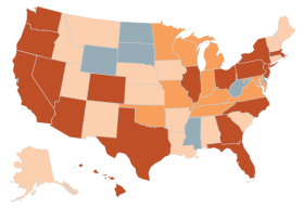 Small US map linking to interactive map showing rise in homelessness.