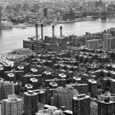 Black and white image of Stuyvesant Town looking toward river.