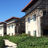 Landscaping outside of apartment buildings.