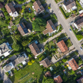Aerial view of a neighborhood.