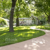 Sidewalk leading to a home.