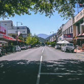 Small businesses in a downtown area.