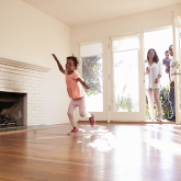 Family entering new home