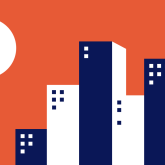 Graphic of skyscrapers.