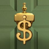 Illustration of a door knocker shaped like a dollar sign.