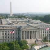 US Treasury building aerial view.