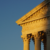 The US Supreme Court at dusk.