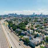 View of Boston neighborhoods with highway.