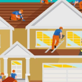 Graphic of construction workers working on outside of house.