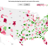 Map of the US showing areas with housing shortages.