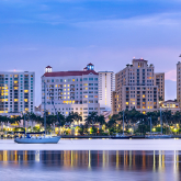 West Palm Beach skyline with apartment buildings.