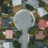 Aerial view of suburban dead end street.