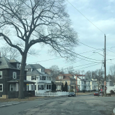 View of a residential street in Brockton, MA.