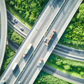 Aerial view of highway overpass.