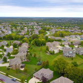 Aerial view of large suburban homes