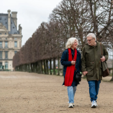 Elderly couple walking