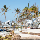 Damaged trailer homes on a beach