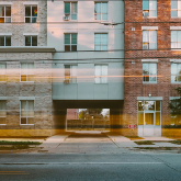 View of multifamily apartment building.
