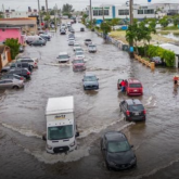 Flooded road in an urban area