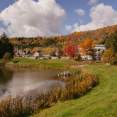View of rural neighborhood with lake.