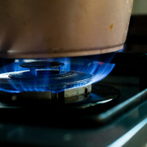 View of gas stovetop.