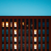 Apartment building at twilight