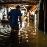 Man in flooded basement.