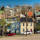 Street lined with older homes.