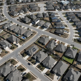Aerial view of dense neighborhood