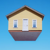Illustration of house floating above buyers.