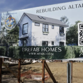 Sign advertising prefab homes in Altadena, California.
